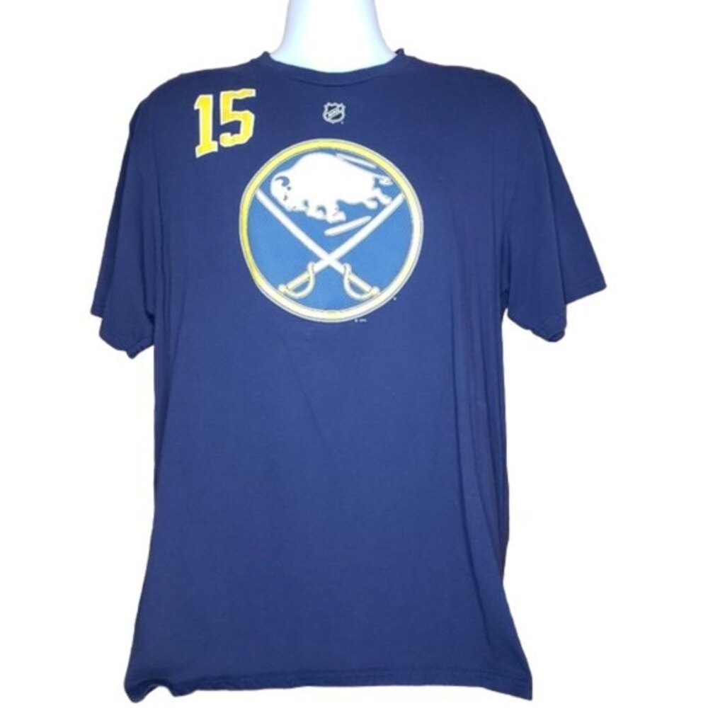 REEBOK JACK EICHEL NHL BUFFALO SABRES NUMBER 15 BLUE T SHIRT SIZE XL